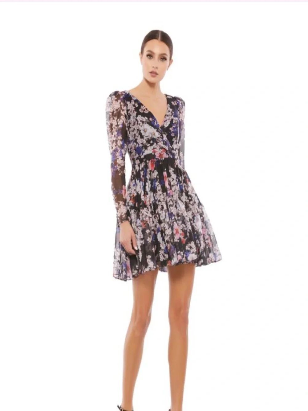 MacDuggal 554231 Floral Chiffon Long Sleeve Floral A-Line $398